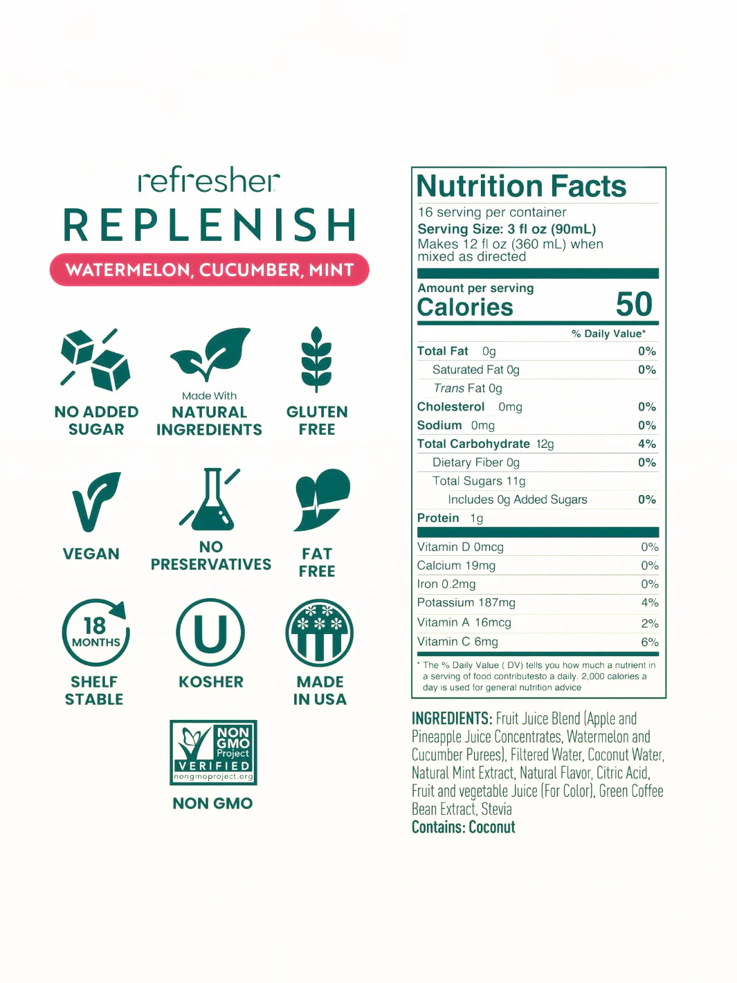 SmartFruit Replenish Refresher (1419.53ml/48oz) (Watermelon, Cucumber, Mint) - Image 2