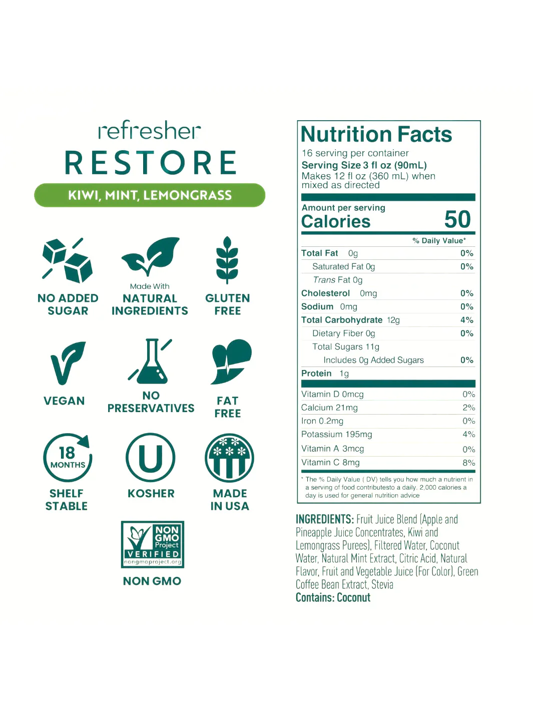 SmartFruit Restore Refresher (1419.53ml/48oz) (Kiwi, Lemongrass, Mint) - Image 2